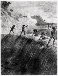 Natifs surfant dans les îles Sandwich